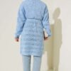 Chevron Patterned Open-Knit Belted Knit Cardigan Blue – Image 3