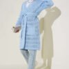 Chevron Patterned Open-Knit Belted Knit Cardigan Blue – Image 2