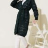 Chevron Patterned Open-Knit Belted Knit Cardigan Emerald – Image 2