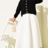 Chevron Patterned Knit Cardigan with Gold Buttons Black - immagine 2