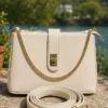 Bag with Lock Detail and Chain Accessory Cream