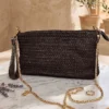 Chain Strap Rectangular Woven Bag Coffee Brown – Image 2