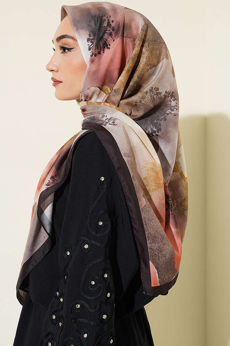 120 cm Flower Pattern Scarf Dark Brown - Image 3