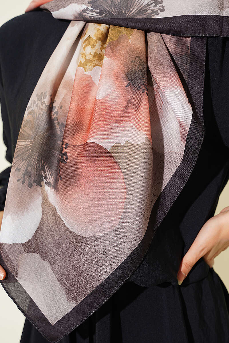 120 cm Flower Pattern Scarf Dark Brown - Image 4