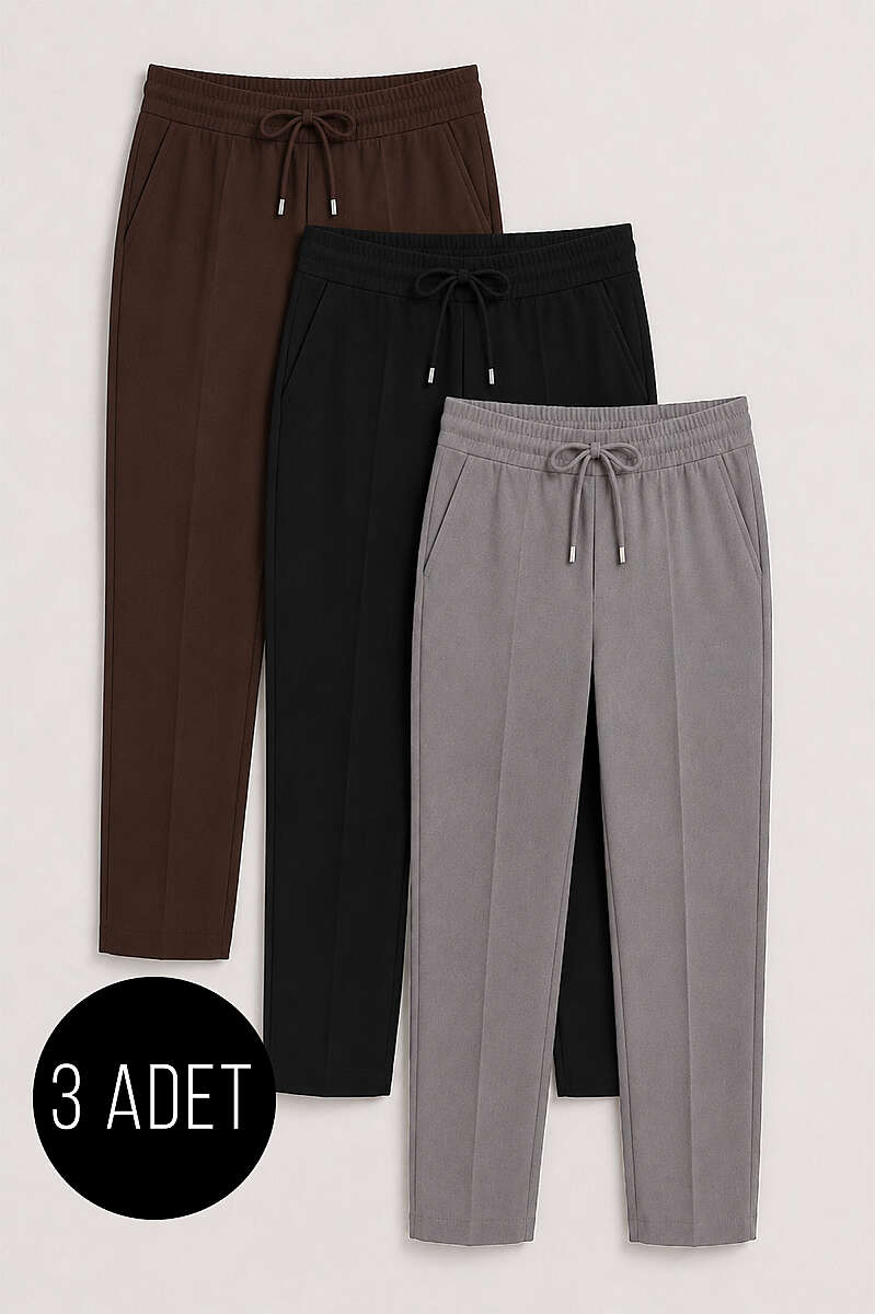 3-Piece Waistband Elastic Slim Fit Trousers Assorted 7 Assorted 7