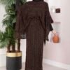 Openwork Knit Top and Hem Edge Two-Piece Set Brown