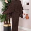 Openwork Knit Top and Hem Edge Two-Piece Set Brown – Image 3