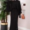 Openwork Knit Top and Hem Edge Two-Piece Set Black – Image 4
