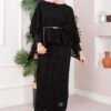 Openwork Knit Top and Hem Edge Two-Piece Set Black