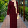 Lace-Patterned Two-Piece Knit Dress with Underlayer Burgundy - immagine 5