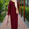 Lace-Patterned Two-Piece Knit Dress with Underlayer Burgundy - immagine 3