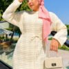 Lace-Patterned Two-Piece Knit Dress with Underlayer Ecru - Image 2