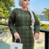 Lace-Patterned Two-Piece Knit Dress with Underlayer Khaki - immagine 2
