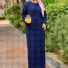 Lace-Patterned Two-Piece Knit Dress with Underlayer Navy Blue – Bild 4
