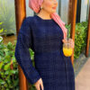 Lace-Patterned Two-Piece Knit Dress with Underlayer Navy Blue – Bild 2