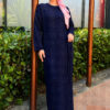Lace-Patterned Two-Piece Knit Dress with Underlayer Navy Blue – Bild 3