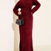 ⁦Openwork Belted Knit Dress Burgundy⁩ - الصورة ⁦2⁩