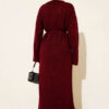 ⁦Openwork Belted Knit Dress Burgundy⁩ - الصورة ⁦3⁩