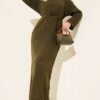 Openwork Belted Knit Dress Khaki - الصورة 2