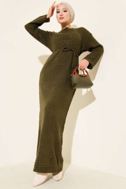 Alternative view of Openwork Belted Knit Dress Khaki