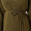 Openwork Belted Knit Dress Khaki - الصورة 4