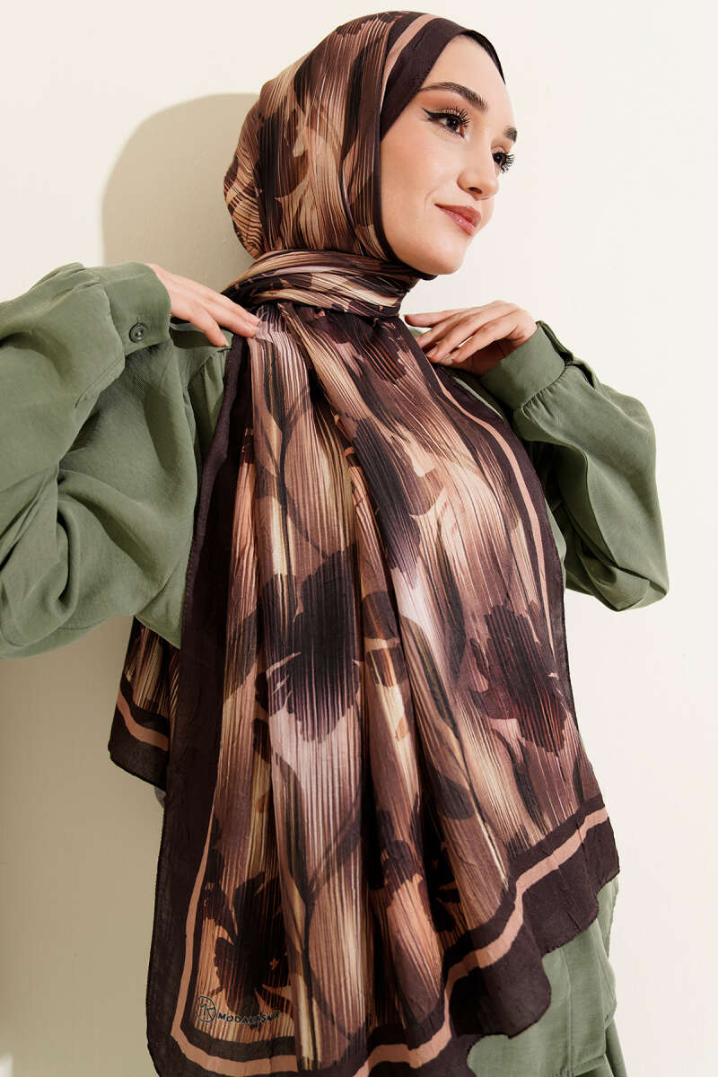 Watercolor Pattern Bamboo Crinkle Scarf Brown - Image 5
