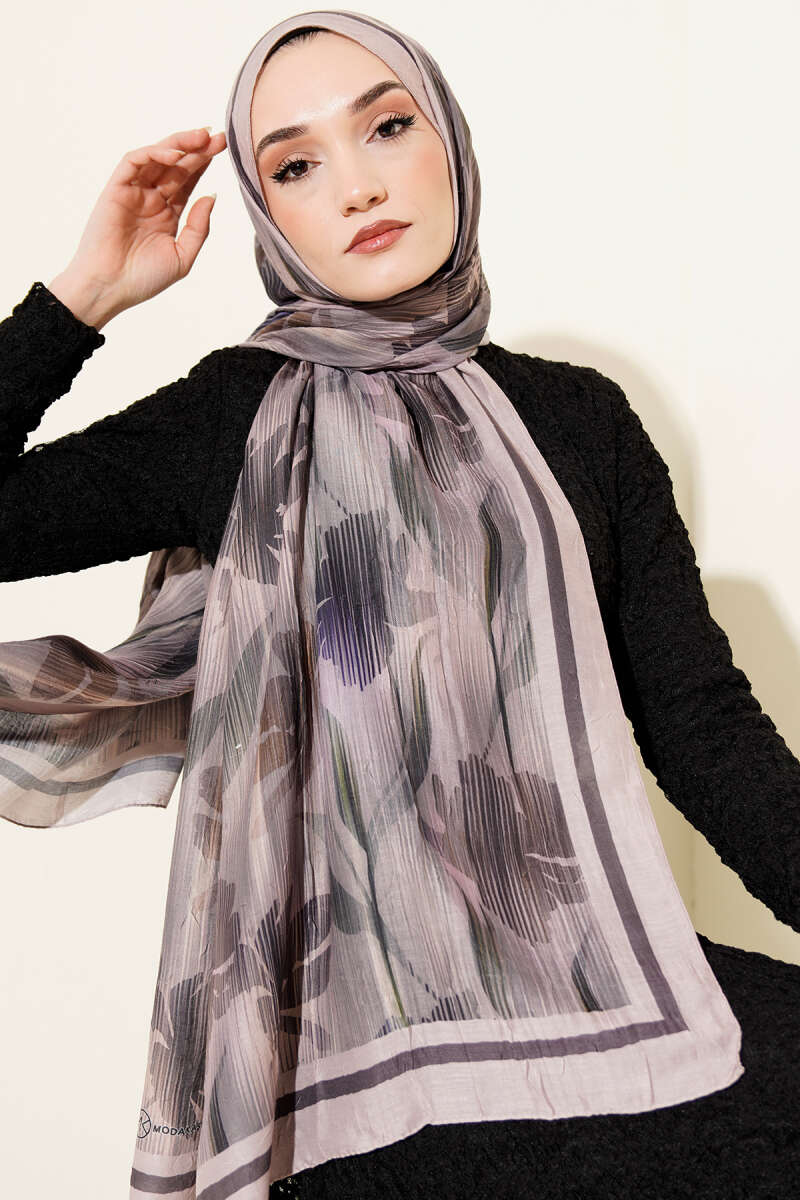 Watercolor Pattern Bamboo Crinkle Scarf Sand Beige - Afbeelding 5