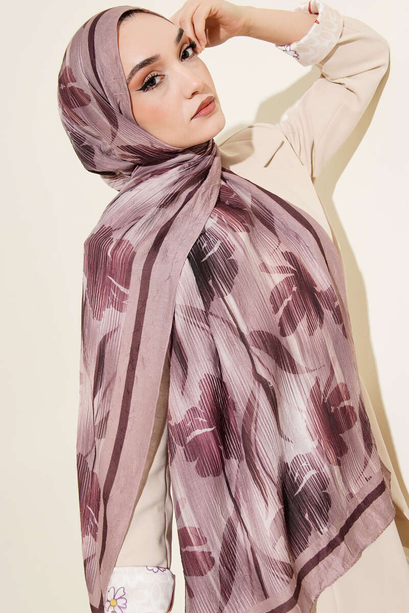 Watercolor Pattern Bamboo Crinkle Scarf Sand Beige