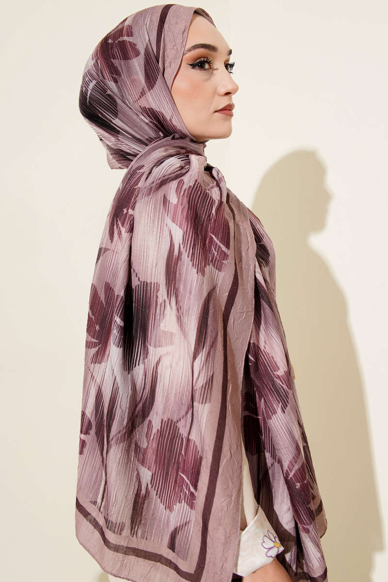 Watercolor Pattern Bamboo Crinkle Scarf Sand Beige - Afbeelding 3