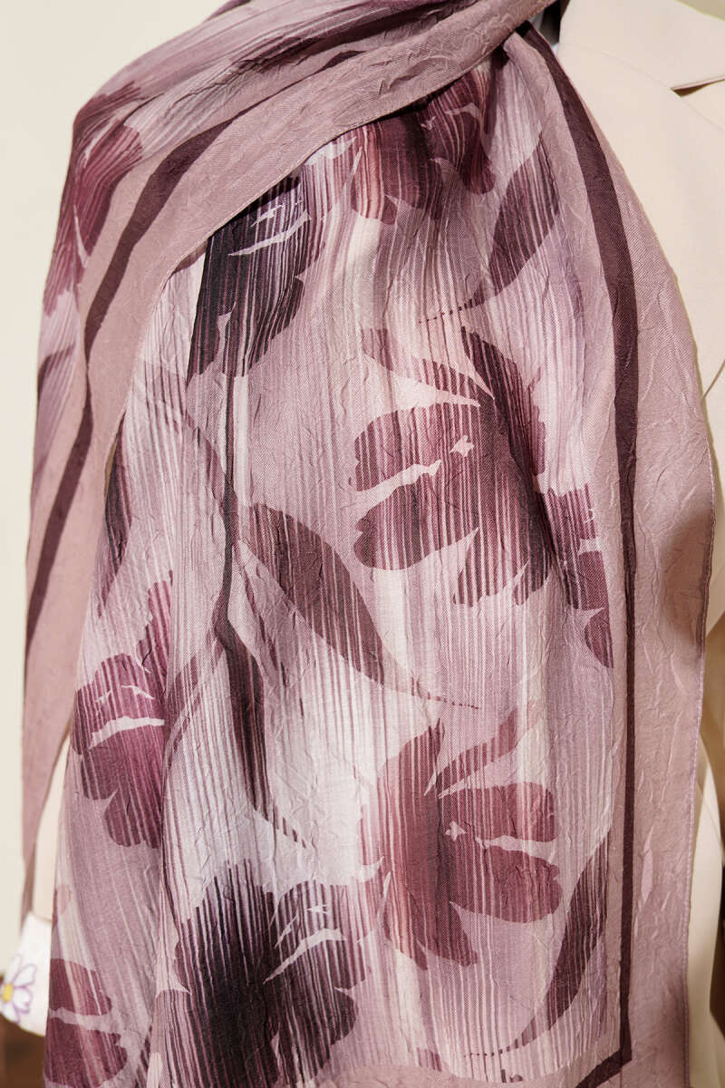 Watercolor Pattern Bamboo Crinkle Scarf Sand Beige - Afbeelding 4