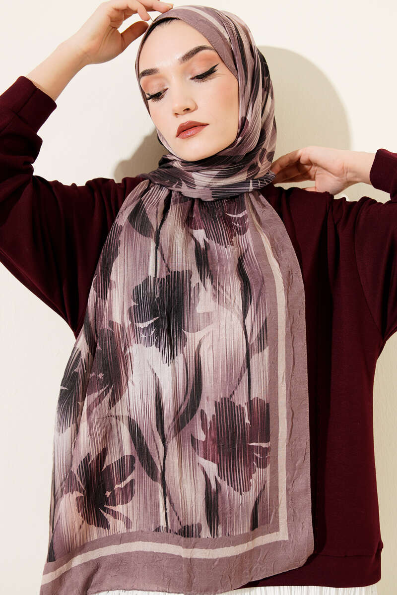 Watercolor Pattern Bamboo Crinkle Scarf Brown
