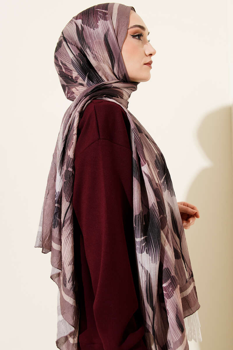 Watercolor Pattern Bamboo Crinkle Scarf Brown - Image 3