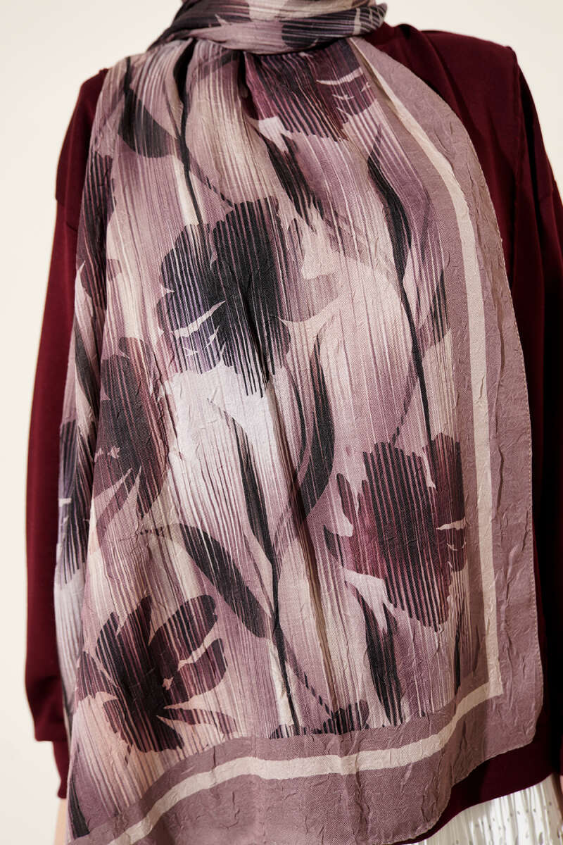 Watercolor Pattern Bamboo Crinkle Scarf Brown - Image 4