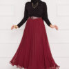 Pleated Modest Skirt with Ruffled Hem Edge Burgundy