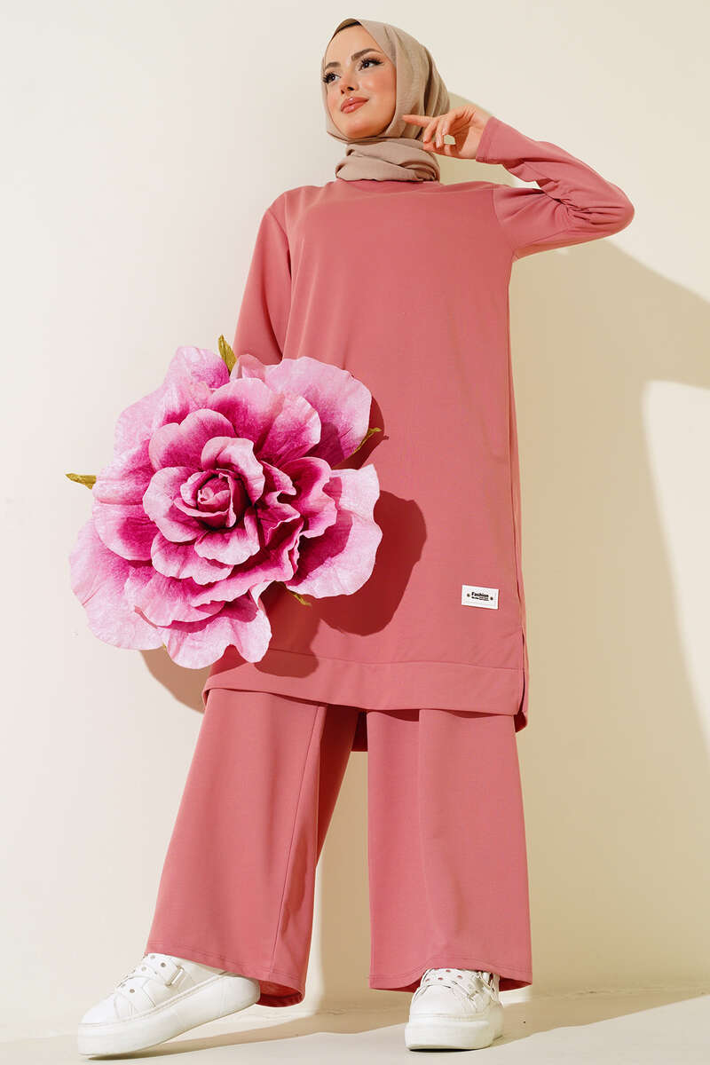 Embroidered Wide Leg Two-Piece Set Rose Dust