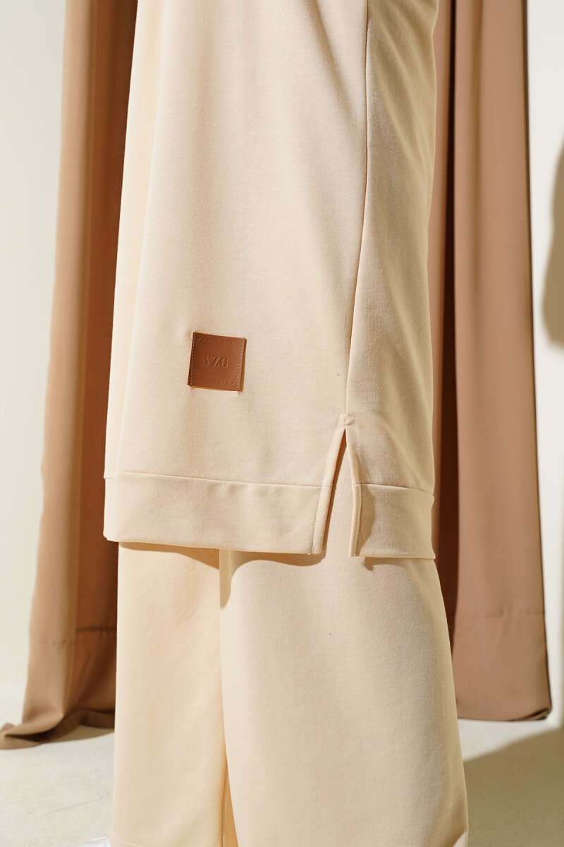 Embroidered Wide Leg Two-Piece Set Sand Beige - Image 4