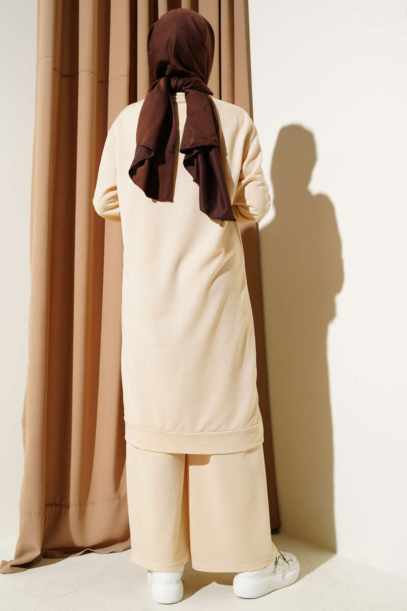 Embroidered Wide Leg Two-Piece Set Sand Beige - Image 3