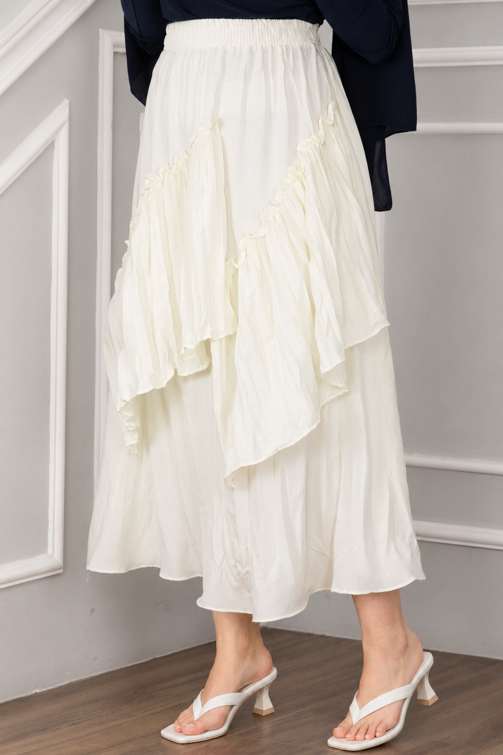 Asymmetrical Tiered Ruffled Hem Edge Skirt Yellow - immagine 2