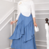Asymmetrical Tiered Ruffled Hem Edge Skirt Indigo