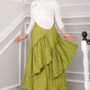 Asymmetrical Tiered Ruffled Hem Edge Skirt Green