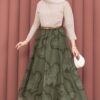 Asymmetrical Cut Printed Tulle Skirt Khaki - immagine 3