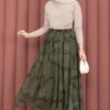 Asymmetrical Cut Printed Tulle Skirt Khaki - immagine 4