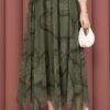 Asymmetrical Cut Printed Tulle Skirt Khaki - immagine 2