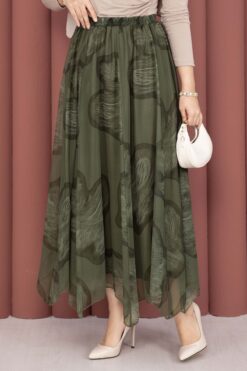 Alternative view of Asymmetrical Cut Printed Tulle Skirt Khaki
