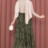 Asymmetrical Cut Printed Tulle Skirt Khaki - immagine 5