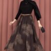 Asymmetrical Cut Printed Tulle Skirt Brown