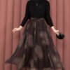 Asymmetrical Cut Printed Tulle Skirt Brown - Image 3
