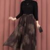 Asymmetrical Cut Printed Tulle Skirt Brown - Image 4