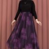 Asymmetrical Cut Printed Tulle Skirt Plum – Image 3
