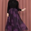 Asymmetrical Cut Printed Tulle Skirt Plum – Image 4